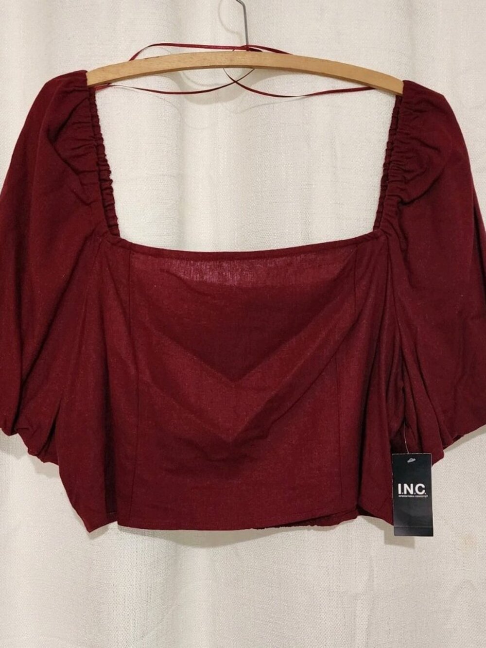 I.N.C. International Concepts Women's Crop Top Puff Sleeves Burgundy Size XL NWT